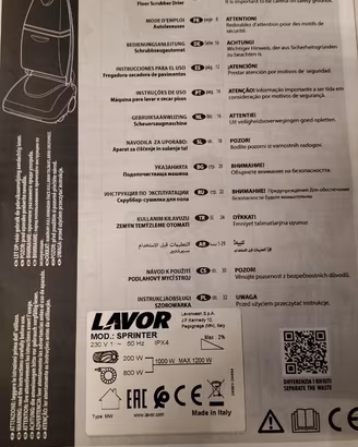 Lavapavimenti Lavor modello Sprinter