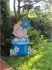 Cicogna in legno annuncio fiocco nascita