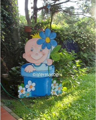 Cicogna in legno annuncio fiocco nascita