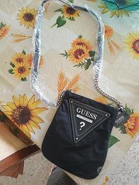 borsa Guess nero argento con tracolla gioiello cat