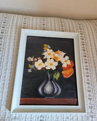 olio su tela vintage anni 60 Fiori