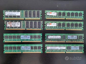 Lotto 8 Banchi RAM 1GB DDR e DDR2 per PC Desktop