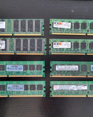 Lotto 8 Banchi RAM 1GB DDR e DDR2 per PC Desktop