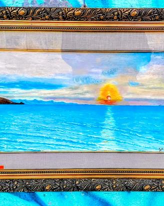 Quadro con tramonto dipinto a mano su tela a olio.