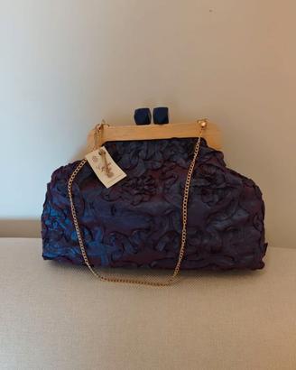 Borsa tessuto rilievo viola - Fatta a mano, seta