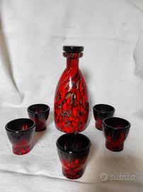Bottiglia vetro Murano da liquore con bicchierini