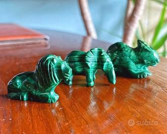 Coniglio, elefante e leone in malachite