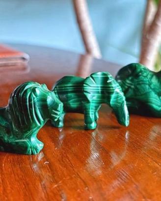 Coniglio, elefante e leone in malachite