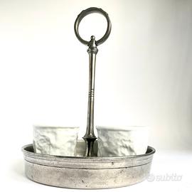 Marinoni Vassoio con manico  peltro vintage