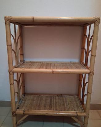 Mobile con 2 ripiani in vimini e bambù