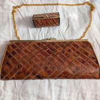 borsa pochette clutch vintage tabacco chiaro con t