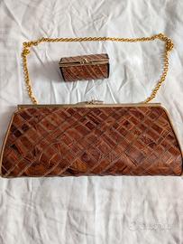 borsa pochette clutch vintage tabacco chiaro con t
