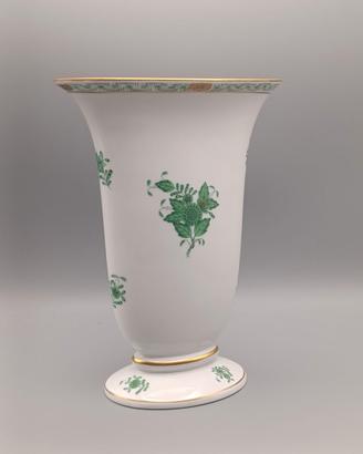 Vaso Herend Porcellana Aponyi Verde Fiori Oro