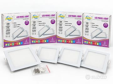 4 Pannelli LED 18W Quadrati Incasso 6500K Luce Fre