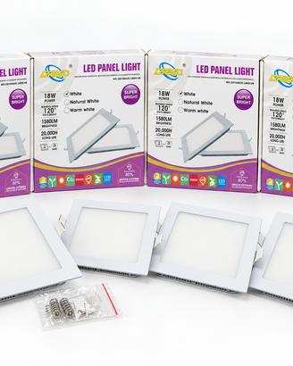 4 Pannelli LED 18W Quadrati Incasso 6500K Luce Fre