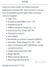 Antenna radio veicolare RV111XH