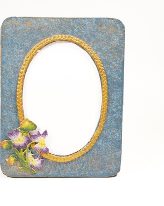 Cornice da tavolo azzurra con decoro di fiori