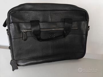 Borsa porta pc ventiquattrore in vera pelle nera