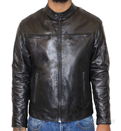 Giacca Uomo Nero Vera Pelle Giubbotto Classico