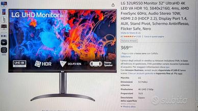 Monitor LG 32 pollici 4K Ultra HD