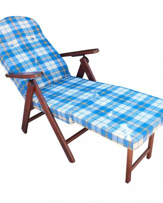 Poltrona Relax in Legno Reclinabile Cuscino Blu