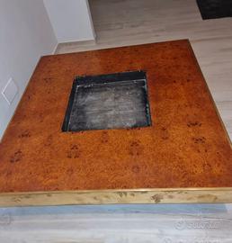 Tavolino basso da salotto in radica noce ottone
