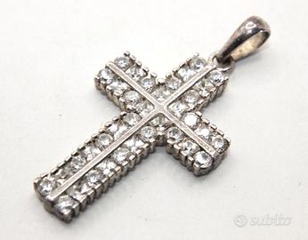 Stupendo ciondolo croce argento pietre CZ