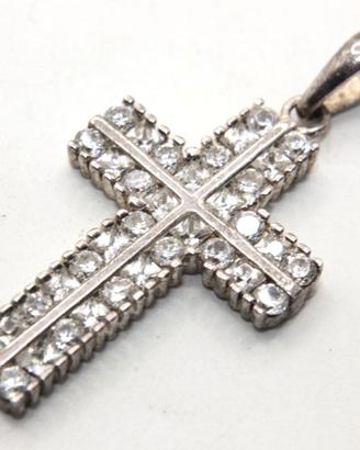 Stupendo ciondolo croce argento pietre CZ