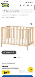 Lettino in faggio Ikea + materassino bambini