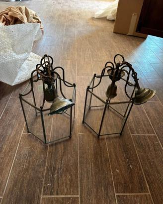 Coppia di Lampadari Lanterna Vintage Ottone Vetro