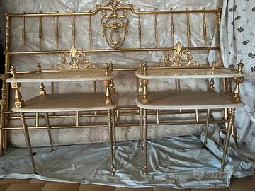Letto antico in ferro battuto e foglia oro e comod