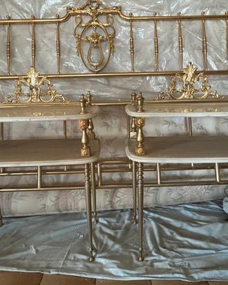 Letto antico in ferro battuto e foglia oro e comod