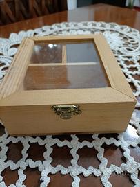 portagioie in vetro e legno 