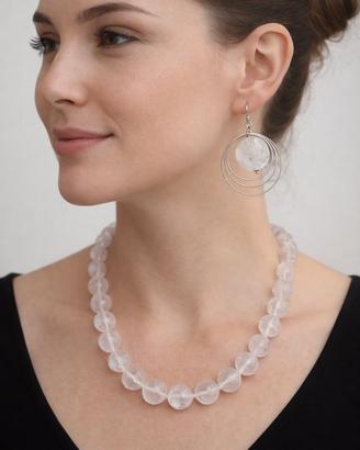 Set collana e orecchini in quarzo rosa