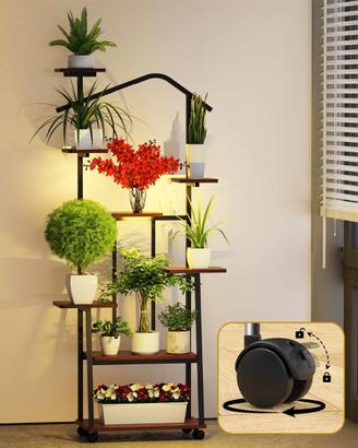 Porta Piante con Luci LED e Ruote, 8 Ripiani – Nuo