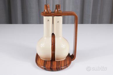 Oliera Acetiera Teak e Ceramica Stile Aalto 1970