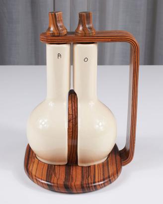 Oliera Acetiera Teak e Ceramica Stile Aalto 1970