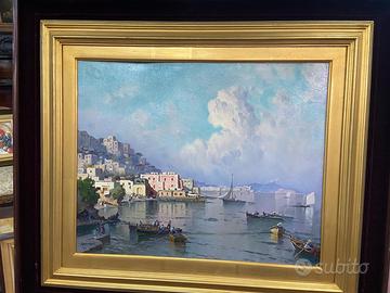 N. De Corsi olio su tavola ‘Marina di Posillipo