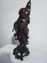 Statua cinese legno scolpito Budai Hotei antica 