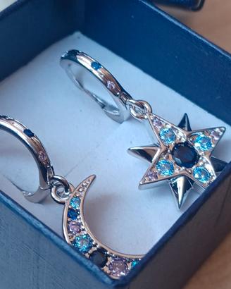 Orecchini argento stella e luna con zirconi 