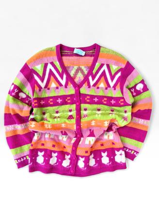 Cardigan Vintage Multicolor Fantasia Gatti Tg 46