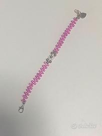 BRACCIALE ROSA CON FIORE  FATTO A MANO