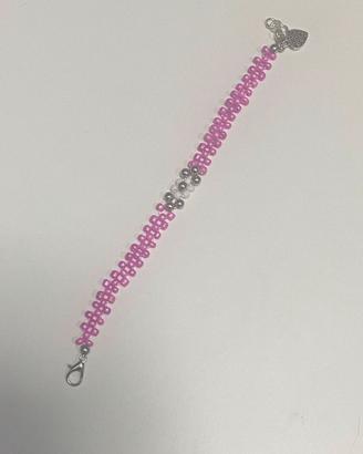 BRACCIALE ROSA CON FIORE  FATTO A MANO