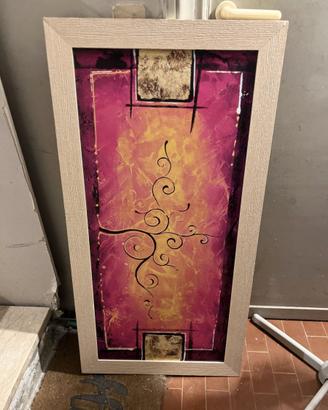 Quadro Astratto Rosa e Oro Cornice Beige