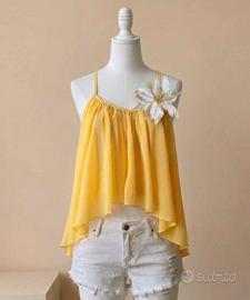 top canotta giallo lyxana stile bohèmien  asimmet 