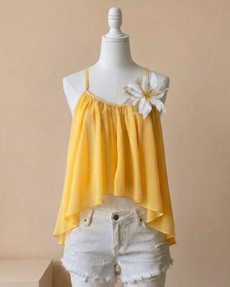 top canotta giallo lyxana stile bohèmien  asimmet 