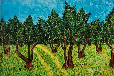 Stradina di campagna , olio su tela stile Van Gogh