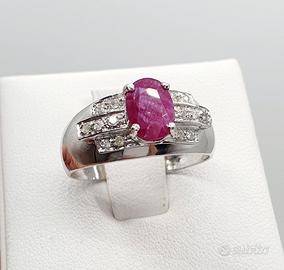 COD.713.25 ANELLO ORO BIANCO RUBINO E BRILLANTI