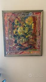 Dipinto olio su tela e resina