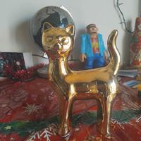 Statua Gatto in Dolomite/Finitura Oro lucido